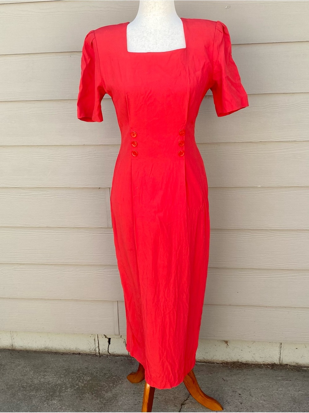 Vintage 90’s Paris Sport Club Red Square-Neck Midi Dress Size 7/8 Small
